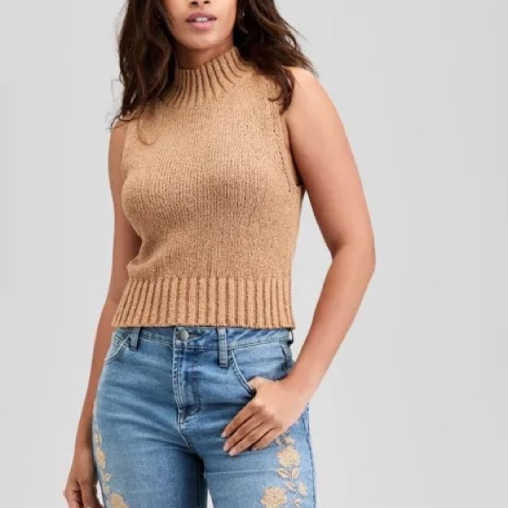 Tan Knit Sleeveless Top PXL